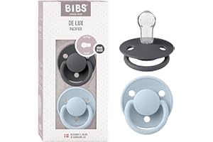 BIBS De Lux Smoczek, 2 szt., Bez BPA, Okrągły kształt gumowej główki. Silikon, Jeden rozmiar, Iron/Baby Blue