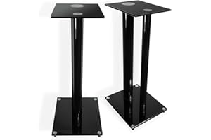 minify 1 Paar Boxenständer V2 Black-Line -LANGVERSION- aus Glas/Alu mit Spikes, 2 Säulen, Kabelkanal