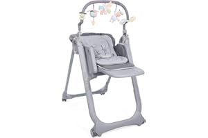 Chicco Polly Magic Relax Chaise Haute Bébé Évolutive et Pliable à 4 Roues, Enfants de la Naissance à 3 ans (15 kg), Inclinable en Transat, avec Coussin Réducteur et Barre de Jeux - Gris