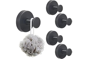KINDPMA 5PCS Suction Cup Hooks for Shower Bathroom Suction Hooks Black Stainless Steel Waterproof Shower Hook Suction Towel Holder for Bathroom Kitchen Hanging up to 11lbs