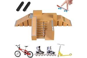 QINIFIFY 5PCS Skatepark Kit Finger Skateboard Ramp Set avec 2 Mini Fingerboards 1 Mini Vélo 1 Paire de Finger Roller et 1 Scooter de Doigt Set de Jouets Finger pour Enfants (Style B)