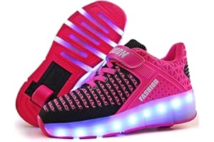 KOWO LED Trainers,LED Light-UP Roller Skates Shoes,for Unisex Kids Boys Girls,USB Rechargeable,Retractable Single Double Wheels,Outdoor Sports Cross Shoes Running Sneakers