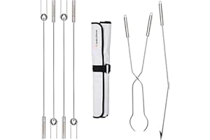 Solo Stove Herramientas para Brasero y Varillas para asa, Juego de 7 Piezas: 4 Varillas para Asar (91,44cm), 1 atizador de Madera Angular (92,7cm) y 1 Pinzas para Troncos (81,3cm), 1 Funda Protectora