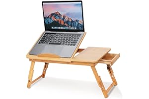 Estink Tavolino da Letto per Laptop, Vassoio Pieghevole con Piano Inclinabile, Gambe Regolabili, 50x30x20 cm