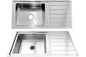 RUMO RELIABLE & MODERN RUMO Opulent Stainless Steel Kitchen Sink 1.0 One Single Large Deep Bowl Reversible Sinks with Drainer 1000 x 500mm Inset Life Time Warranty Includes Wastes & Plumbing Kit