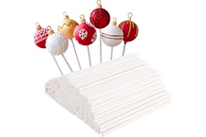 LIERFIS 100 Pièces Baton Sucette Pop Cake, 10 cm Batonnet Pop Cake Bâtonnets en Papier pour Cakepop, Lollipop, Chocolat, Blanc