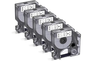 Nastri per Etichette BIGGER Compatible In sostituzione di Dymo D1 45013, S0720530, 12mm x 7m, Nero su Bianco, usato con Dymo LabelManager 120P 160 210D 360D 420P, confezione da 5