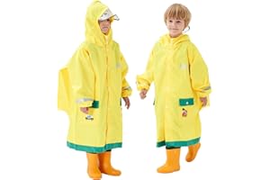 Keyck Rain Poncho Kids Rain Suit Waterproof Poncho Reusable Hooded Rain Coats for Kids Cartoon Pattern Toddler Boys Girls Raincoat Unisex Rainwear for Bicycle Camping Hiking Childs 3-12 Years