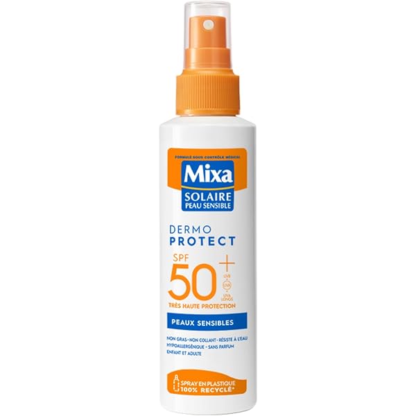 MIXA Brume Solaire SPF 50+, 200 Ml – Sonnenspray Für Empfindliche Haut & Kinder, Hypoallergen, Wasserfest