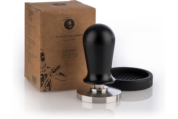 Buddy´s Bar - Barista Edition - Tampon à café de qualité supérieure - Diamètre de la Base : 58 mm - Hauteur : 10 cm - en Acier Inoxydable - pour Porte-Filtre de 58 mm - avec Tapis en Silicone