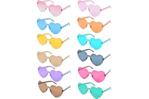 Funmo 12 Stück Herz Party Brillen,Retro Party Sonnenbrille, Hippie Herzförmige Brille,Herz Sonnenbrille,Randlose Interessant Brille für Geburtstagsfeier, Fasching, Karneval