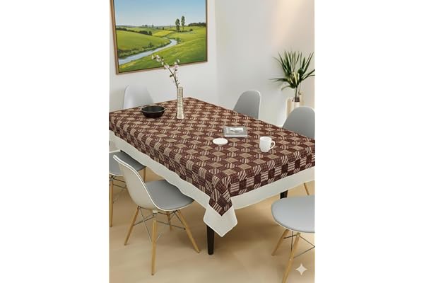 CASA-NEST 2-4 Seater PVC Table Cover Beige & Brown Squares Anti Slip 40x60 Inches 4 Seater Center Table Cover printed001