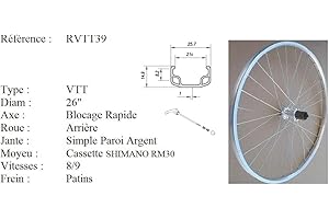 Rovva - Roue Arrière Vtt 26 Pouces De Fabrication Française (Etrto : 559X37) - 36 Rayons - Jante Simple Paroi - Axe Moyeu 10Mm - Serrage Blocage Rapide - Compatible Cassette Shimano 8/9 Vitesses - Argenté
