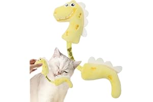 Samuliy Jouet à Mâcher en Peluche pour Chat - Bâton Grinçant pour Dents de Chaton, Dentition Douce Dinosaure à Ressort, Résistant aux Morsures