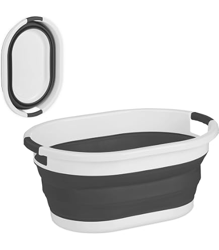 Panier à Linge Pliable 36L Gris-Blanc - Gain De Place | Rangement Mobile Avec Poignées
