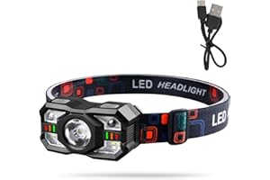 COLEXY Bardzo jasna latarka czołowa LED, 2000 mAh, z możliwością ładowania, z wszechstronnymi trybami oświetlenia, inteligentna latarka czołowa LED, na kemping, ryby, wędrówkę czy nocne bieganie