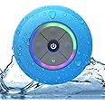 JUSTOP Rainbow LED Bluetooth Shower Speaker With FM Radio, IP67 Portable Fully Waterproof, Hands-Free Speakerphone. Rechargeable Using Micro USB, Perfect Speaker for Golf, Beach, Shower & Home (Blue)