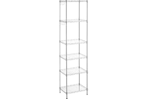 SONGMICS 6-Tier Shelving Unit, Metal Kitchen Storage Shelves, with Adjustable Wire Shelves, PP Liners, 8 Hooks, for Living Room, Garage, 30 x 40 x 160 cm, Silver LGR116E01