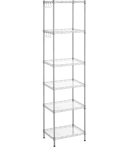 IIQ Scaffale Portaoggetti Da Bagno In Metallo 3 Ripiani - Con Ruote E Ganci, 64x32x172 Cm, Autoportante Sopra WC, Moderno E Salvaspazio
