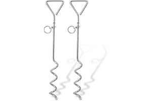 PETOPEDIA 2x 16" Heavy Duty Steel Spiral Dog Stake Ground Spike Anchor for Dog Tether Tie Out Cable, Outdoor Camping, Stainless Steel (Silver, 2x 40cm)