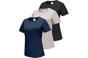 DMVOD 3er-Pack Baumwoll-T-Shirts mit Langen/kurzen Ärmeln, Workout-Oberteile für Damen, Basic-T-Shirt mit Rundhalsausschnitt