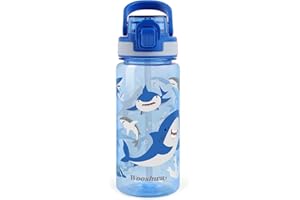 wooshwa Gourde avec Paille 600ml Anti Fuite sans BPA, Verrouillage Sécurisé, Bouteille d'eau, pour Sport Voyage - Requin Bleu