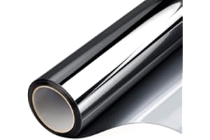 FILMGOO Window Film Privacy One Way Mirror Film Daytime Static Non-Adhesive Decorative Heat Control Anti UV Window Tint for Home and Office (Black Silver, 44.5 * 200CM)