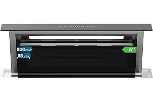 Cecotec Campana Extractora de Encimera 90m Bolero Flux ET 908000 Glass Black A++. 210W, Succión 800m3/h, 8 Velocidades, Slider Touch Control, Filtro Carbono, Acabado en Cristal Negro