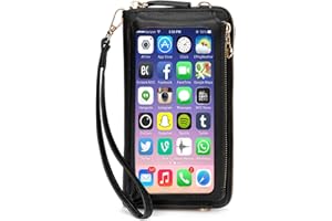 myfriday Women Touch Screen Wristlet Handbag, RFID Protection Crossbody Phone Bag Small Wallet Purse with Earphone Hole