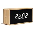 Dig Detox Detoc Bamboo LED Digital Clock with Temperature Date Time Alarm - Alarm Clock for Bedroom - USB Rechargeable Table Clock for Living Room
