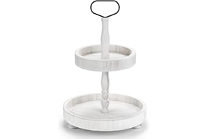 BAIVV Rustikales zweietagiges Holztablett, rundes Bauernhaus-Küchentisch-Deko-Serviertablett, Lebensmittel-, Obst- und Cupcake-Display, Kaffeebar, Hausparty, saisonale Dekorationen