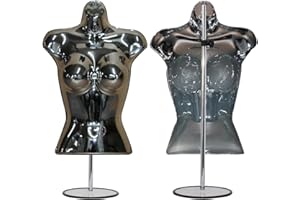 Display Guru Female Hanging Mannequin Half Body Form 3 Quarter Shop Bust Display With Round Stand (Chrome)