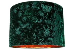 Happy Homewares Contemporary and On-Trend Forest Green Crushed Velvet Fabric Pendant Circular Drum Lampshade with Shiny Copper Inner - 60watt Maximum | 40cm Diameter