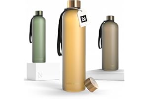 LARS NYSØM Butelka na wodę 1l | Butelka na wodę | Ultralekka flaszka sportowa | Odpowiednia do napojów gazowanych - do sportu, biura, jogi | 2 pokrywki w zestawie (Yellow - Gold, 1000ml)