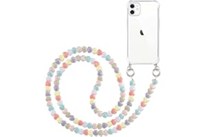 Pnakqil Funda con Cuerda para iPhone 11 6.1",Estuche con Cordón Pulsera Correa Collar de Cuello Carcasa Cadena Perlas Transparente TPU Suave Silicona Case,Corazón