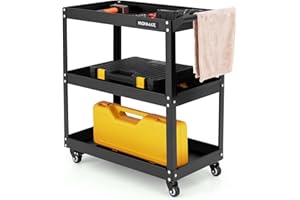 ‎COSTWAY COSTWAY Werkstatt-Rollwagen 3 Etagen, Werkstattwagen mit 4 Universalrädern & Griff, Werkzeugwagen aus Metall, Montagewagen Rollwagen 120kg Belastbar für Garage Zuhause Lager, 73 x 36 x 75cm (Schwarz)