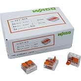 WAGO Terminal plug-in 3-way with lever for rigid (0.2-4 mm&sup2;) and flexible (0.14-4 mm&sup2;) wires to open again, transparent/orang