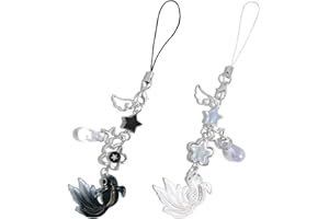 Yamobi 2 sztuki zawieszek na telefon, estetyczny wisiorek, słodki sznurek, breloczka do kluczy, zawieszka do aparatu (biały i czarny)