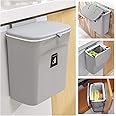 GIYIHKIO Kitchen Trash Can for Countertop or Under Sink, Mountable Indoor Composter,Hanging Small Trash Can with Lid for Cabinets/Bathroom/Bedroom/Office/Camping, 2.4 Gallon (Grey)