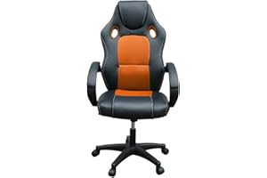 Panana Chaise Fauteuil Siège de Bureau Hauteur Réglable Sportive, Diverses Couleurs au Choix, 61,5 x 72 x (112-122) cm (Noir+Orange)