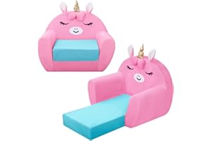 alldomess Poltroncina per Bambini 2-in-1,Cartoon Comodi Sedia Bambini,Morbido Letto Bambina per Soggiorno, Sala Giochi,Unicorno Rosa