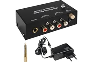 VAILEAL Phono preamplificatore: Phono preamplificatore giradischi, Phono Preamp per giradischi con sistemi di scansione MM, RCA Input & Output, Phono Preamp con alimentatore DC 12 V, preamplificatore Phono