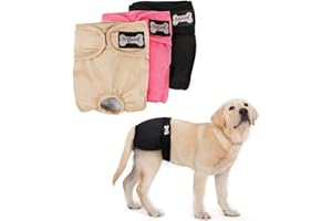 Kismaple Couches pour Chiens Females - Lavable Réutilisable Confortable Absorbant Wraps sanitaires Culottes Physologiques pour Les Petits médium Grand Chiens, 3 pièces - Noir Pink Beige (L)