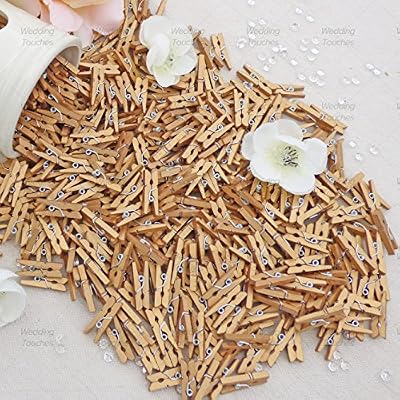 Wedding Touches 25 mm Mini Pinces à Linge en Bois Craft or pour décoration de fête de mariage vintage Scrapbooking
