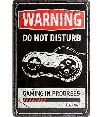 Zeitzone Targa Di Latta "Do Not Disturb: Gamer At Work" - Cartello Decorativo 25x20 Cm Per Porta, La Scelta Perfetta Per Camerette E Sale Giochi. Stile Vintage.