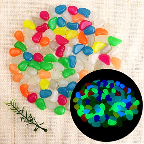 250g ca. 100 St. Bunt Leuchtsteine Leuchtkiesel leuchtende Kiesel Aquarium Garten Deko - 3