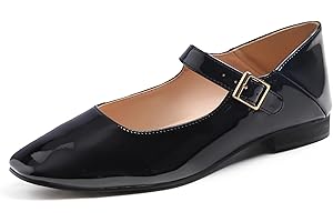 Feversole Women's Square Toe Mary Jane Fashion，Punta Quadrata Easy Buckle Tacco Basso Slip On Flats in Pelle vegana