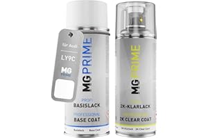 MG PRIME Vernice per auto Kit bombolette spray 2K per Audi LY9C / Y9C / T9 Ibisweiss/Ibis White Bomboletta a spruzzo vernice di base 2 componenti vernice trasparente