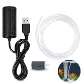 Aquarium Air Pump USB Compact Quiet Mini Oxygen Pump with 53.5" USB Cable, Air Stone and Silicone Hose, for Small Aquariums,