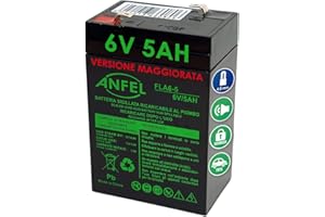 ANFEL Batteria Gel di Piombo per: Moto,quads, Veicoli Giocattolo 6V 5Ah (sostituisce Anche 4Ah 4,5Ah)